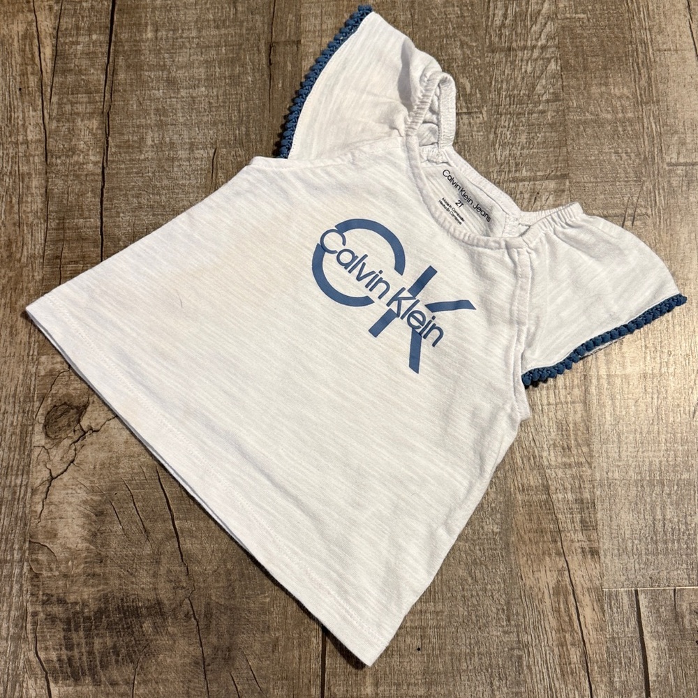 10/$10 Calvin Klein Kids White Tee with Blue Logo 2T